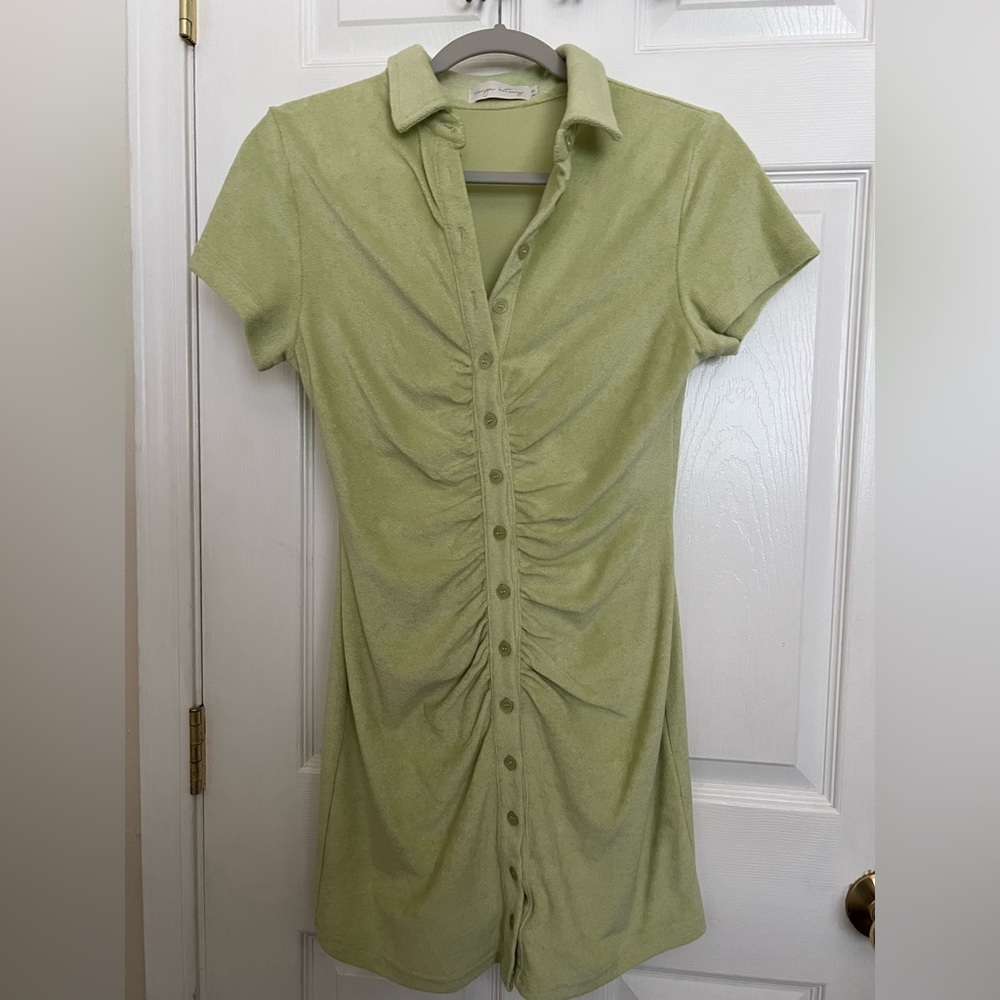 Green Terry Cloth Button Front Dress